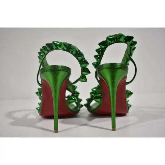 Christian Louboutin Spikita Strap 100 Spinach Green Strap Sandal Heel Pump 35.5 - Picture 11 of 12